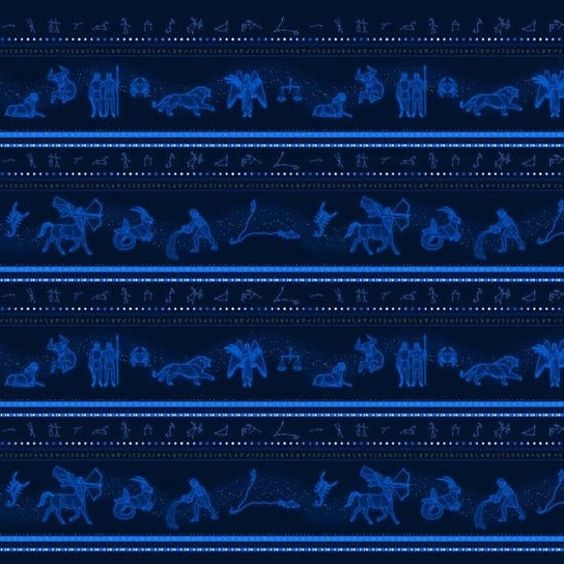 Signs from Above Zodiac Border Stripe Navy Blue Metallic Salt Meadow Studios Henry Glass Cotton Fabric