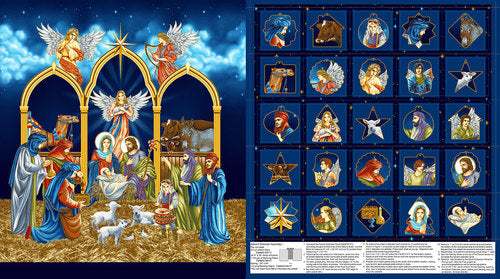 Silent Night Metallic Advent Calendar Panel 24" Color Principle Henry Glass Cotton Fabric