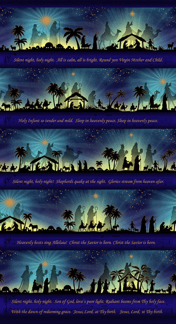Silent Night Metallic Angel Blocks Panel 24" Color Principle Henry Glass Cotton Fabric