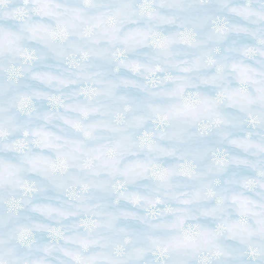 Silent Night Snow Pale Blue Abraham Hunter Northcott Cotton Fabric