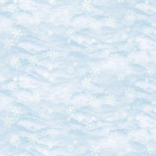 Silent Night Snow Pale Blue Abraham Hunter Northcott Cotton Fabric