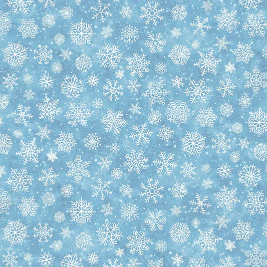 Silent Night Snowflakes Blue Abraham Hunter Northcott Cotton Fabric