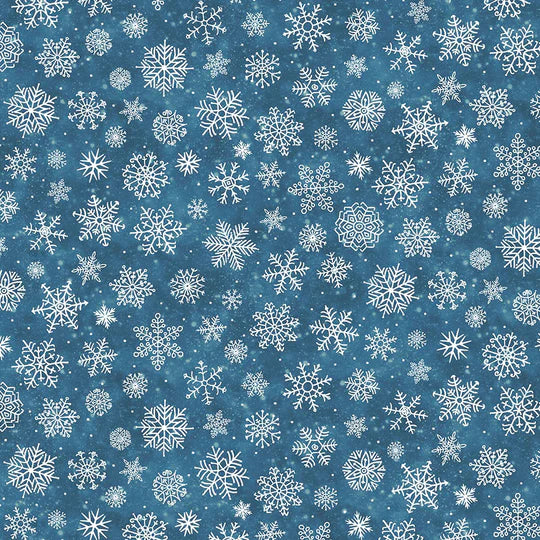 Silent Night Snowflakes Dark Blue Abraham Hunter Northcott Cotton Fabric