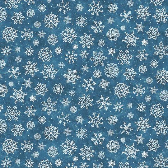 Silent Night Snowflakes Dark Blue Abraham Hunter Northcott Cotton Fabric | US Fabric Shop
