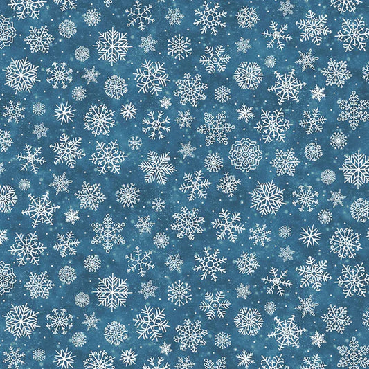 Silent Night Snowflakes Dark Blue Abraham Hunter Northcott Cotton Fabric