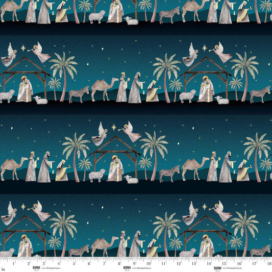 Silent Night Border Stripe Navy Blue Studio 731 Blank Quilting Cotton Fabric BQ-4709-77