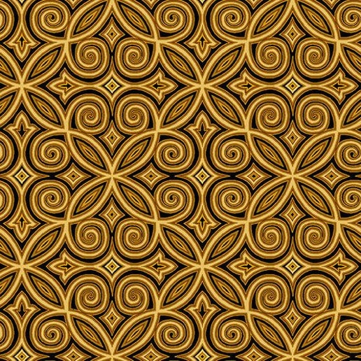 Silent Night Metallic Arabesque gold Color Principle Henry Glass Cotton Fabric