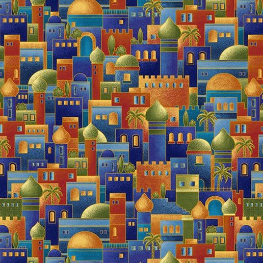 Silent Night Metallic Bethlehem Town multiple colors Color Principle Henry Glass Cotton Fabric
