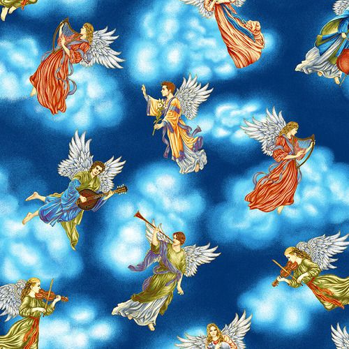 Silent Night Metallic Tossed Angels Color Principle Henry Glass Cotton Fabric