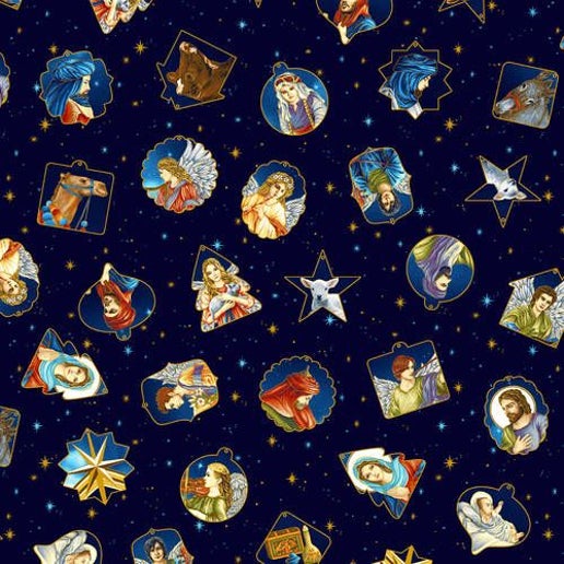 Silent Night Metallic Tossed Ornaments Color Principle Henry Glass Cotton Fabric