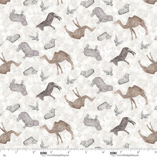 Silent Night Tossed Animals Dove Sheep Camel Donkey Silver Studio 731 Blank Quilting Cotton Fabric BQ-4704-90