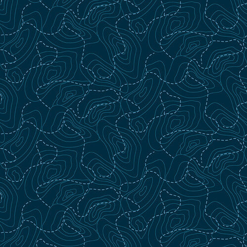 Silent Sports Elevation Map on Dark Blue Judy Gauthier Studio E Cotton Fabric