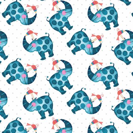 Silly Safari Rhino White Rena Askey Studio E Cotton Fabric