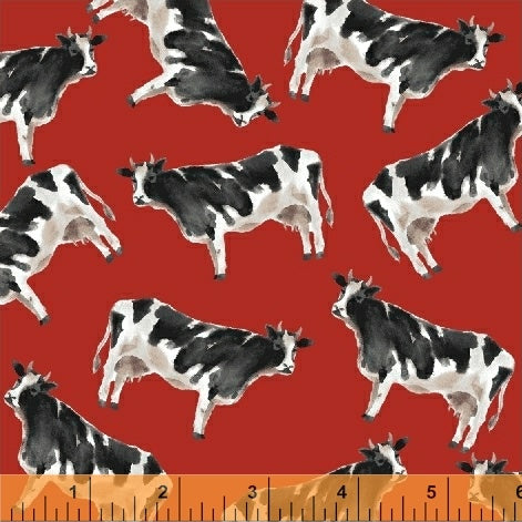 Silo Tossed Cow Red Whistler Studios Windham Cotton Fabric