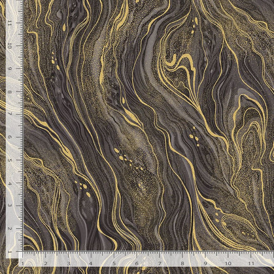 Silver & Gold Abstract Marbling Texture Iron Silver-Grey Timeless Treasures Cotton Fabric