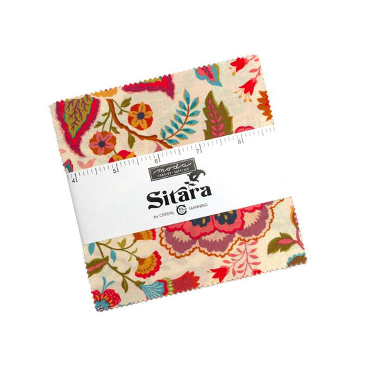 Sitara 5" Squares Charm Pack 42pcs Crystal Manning Moda Fabrics Cotton Fabric MD-11980PP