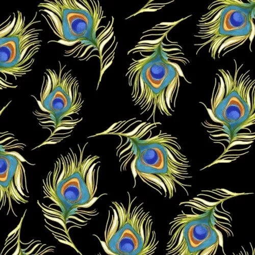 Sitting Pretty Peacock Black Loralie Designs Cotton Fabric
