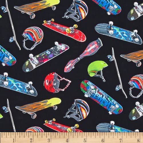 Skateboard Toss Black Motion Elizabeth's Studio Cotton Fabric