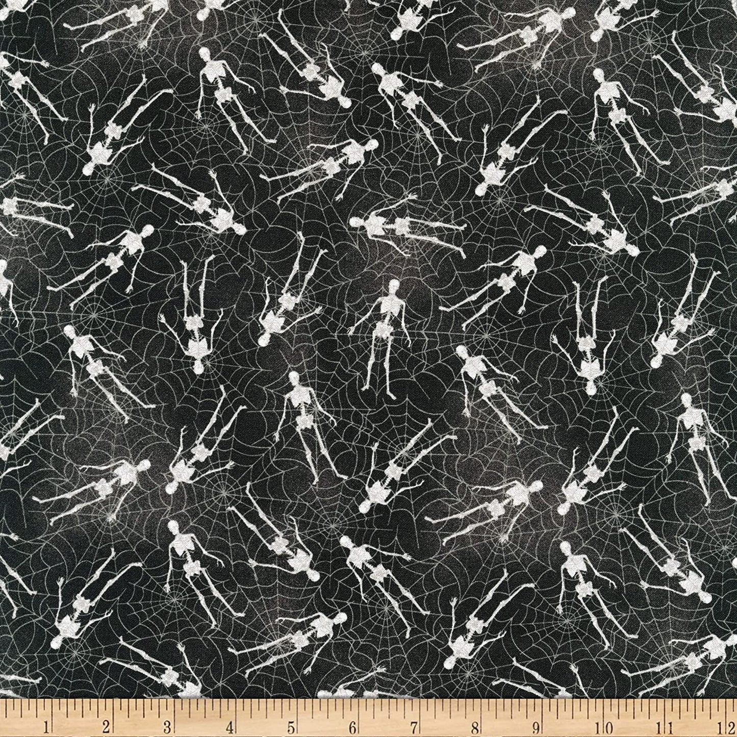 Skeletons Spiderwebs Charcoal Halloween Whistler Studio Windham Cotton Fabric