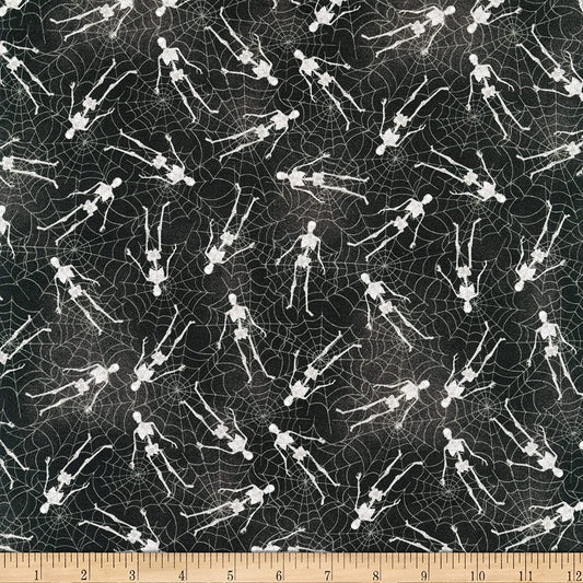 Skeletons Spiderwebs Charcoal Halloween Whistler Studio Windham Cotton Fabric