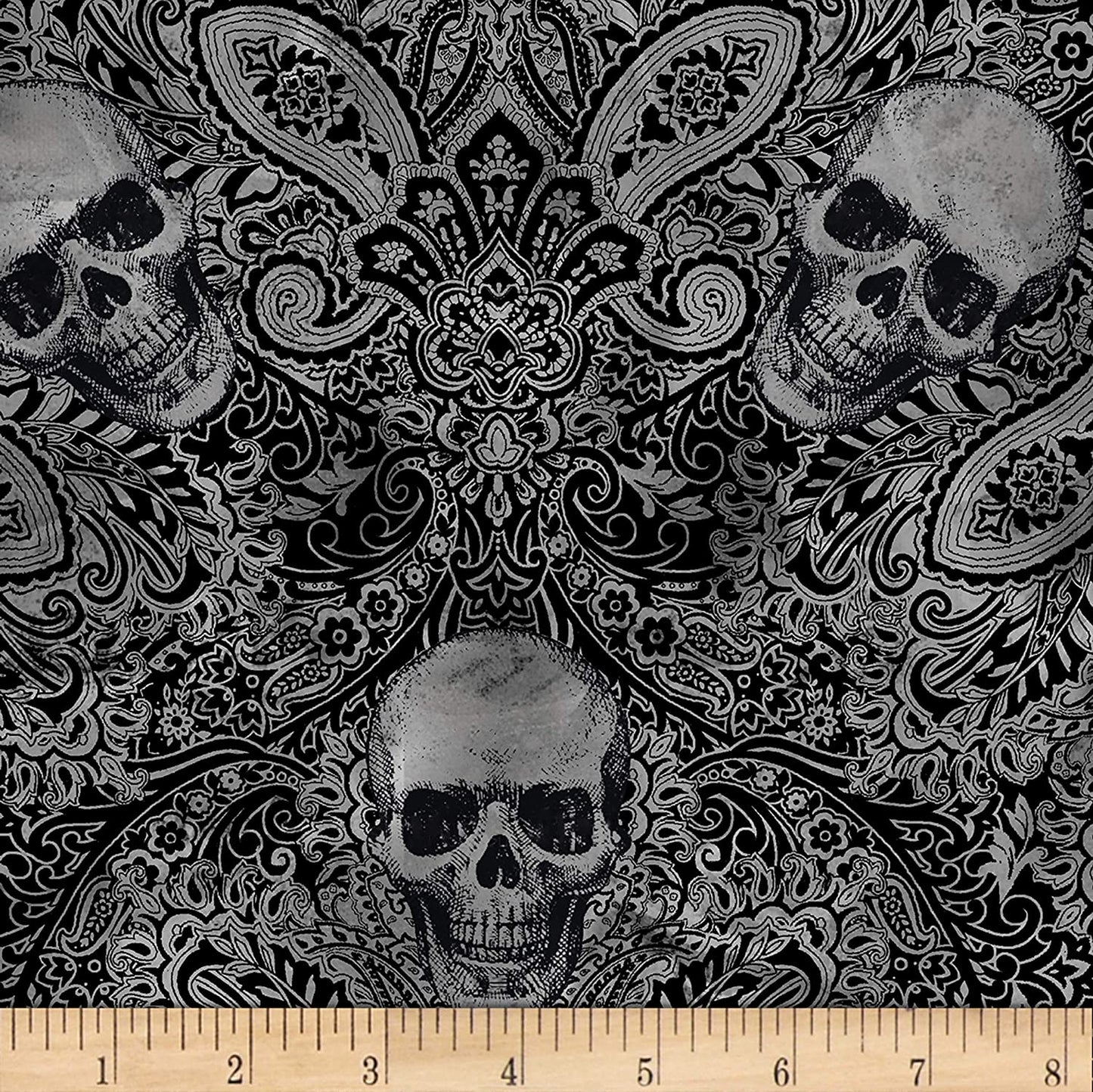 Skull Fog Filigree Wicked Black Timeless Treasures Cotton Fabric