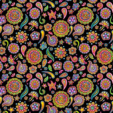 Skullduggery Ditsy Geo Black Morris Creative Group Quilting Treasures Cotton Fabric QT-2600-31144-J