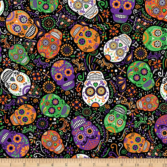 Skulls All Eyes You Day Of The Dead Mardi Gras Skulls Fun Timeless Treasures Cotton Fabric