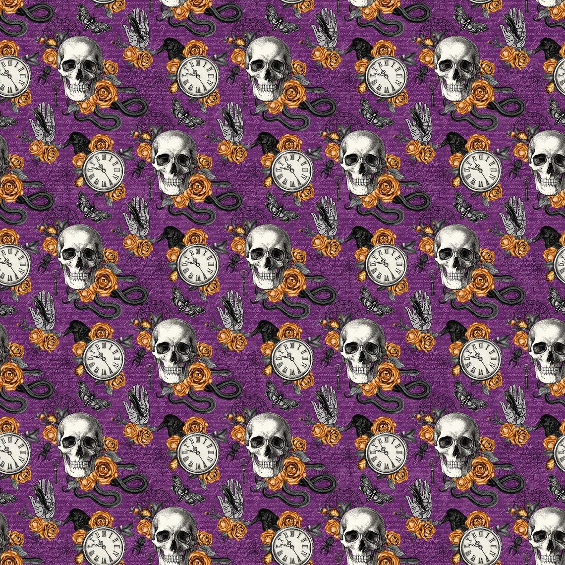 Skulls Purple Halloween Wicked Collection Northcott Cotton Fabric