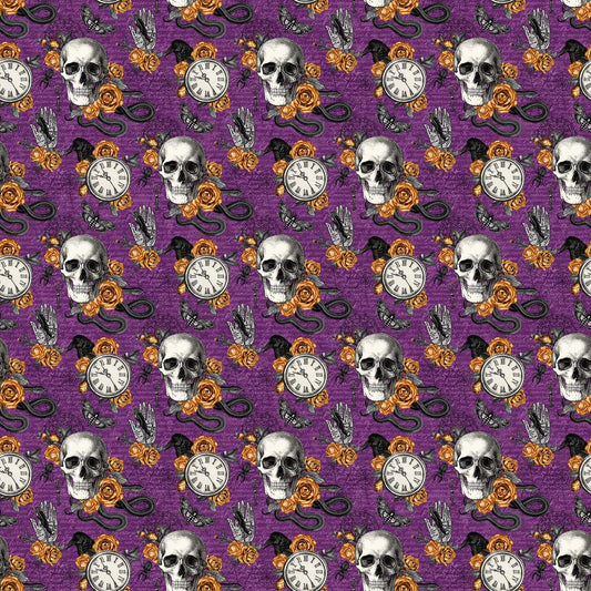 Skulls Purple Halloween Wicked Collection Northcott Cotton Fabric