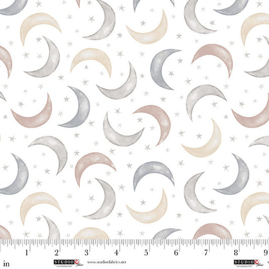 Sleepy Teddy Moon and Stars White Multi Sharla Fults Studio E Cotton Fabric SE-8521-03