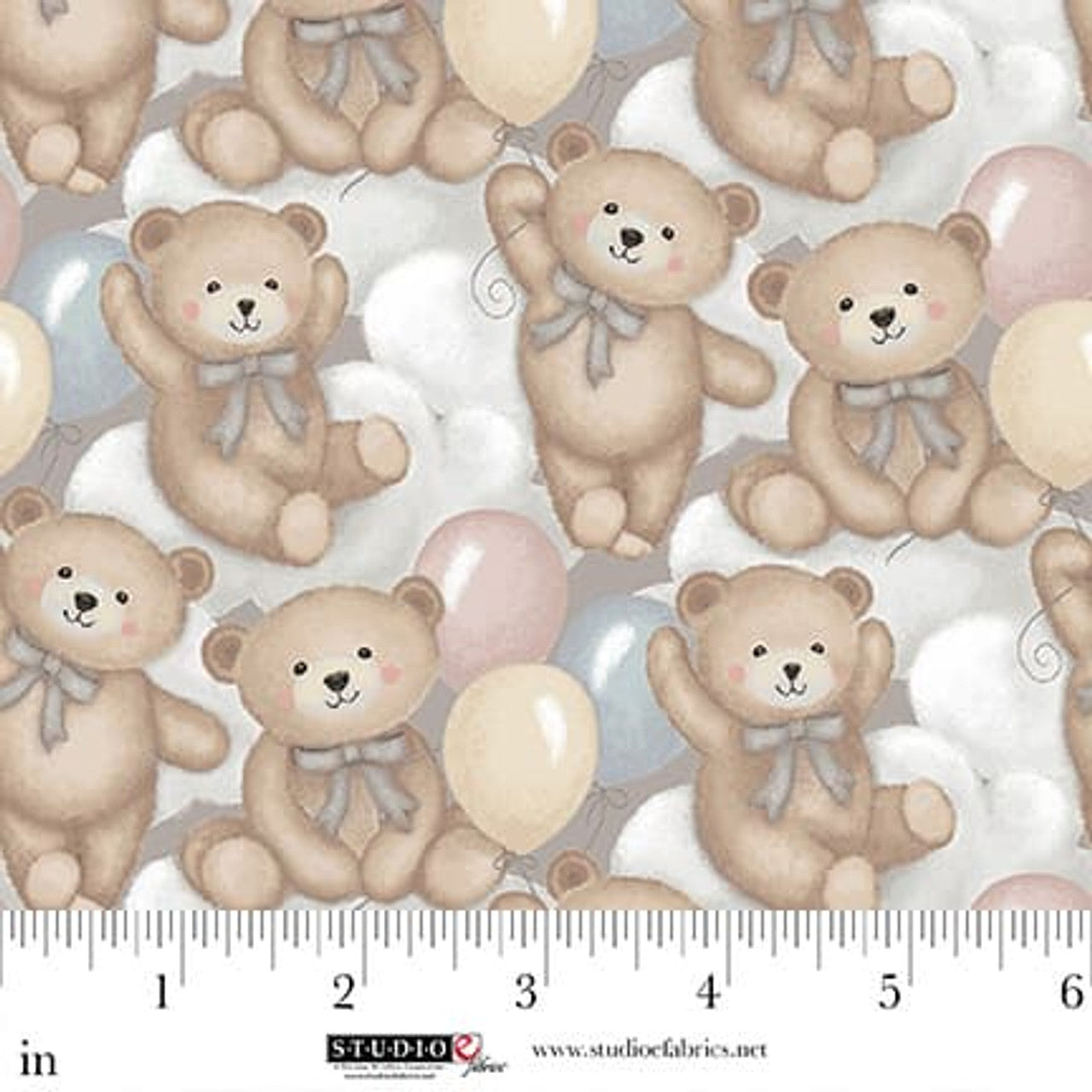 Sleepy Teddy Bear and Clouds Gray Multi Sharla Fults Studio E Cotton Fabric SE-8519-94