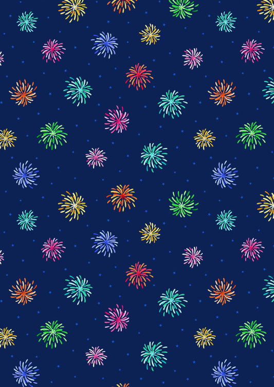 Small Things...Celebration Fireworks Multi Navy Blue Lewis and Irene Cotton Fabric LI-SM138