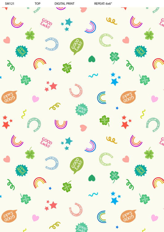 Small Things...Celebration Good Luck St Patrick Day Irish Motifs Ivory Lewis and Irene Cotton Fabric LI-SM141