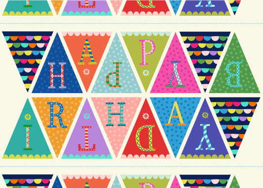 Small Things...Celebration Happy Birthday Bunting Panel 24" Lewis and Irene Cotton Fabric LI-SM146