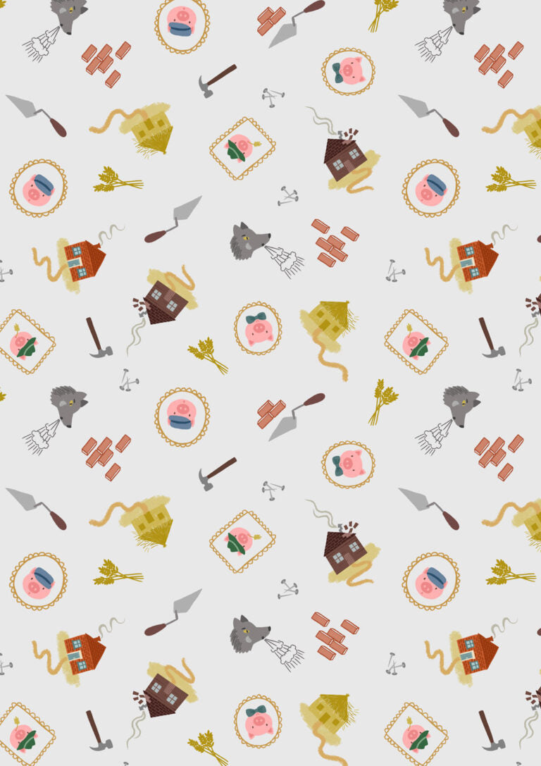 Small Things...Fairytales Piggies White Lewis & Irene Cotton Fabric LI-SM117