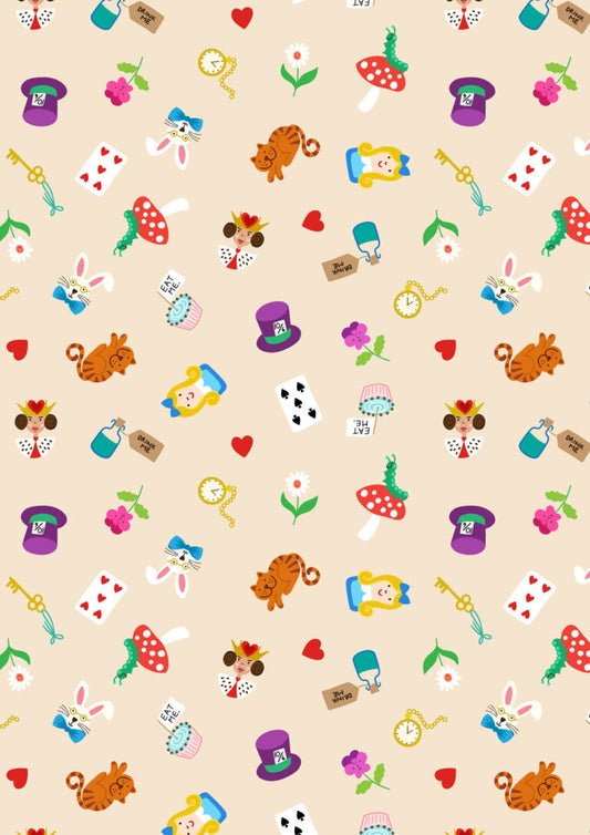 Small Things...Fairytales Wonderland Cream Lewis & Irene Cotton Fabric LI-SM121