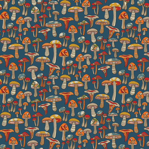 Small Wonders Mushroom Teal Valentina Harper Benartex Cotton Fabric BE-13440-84