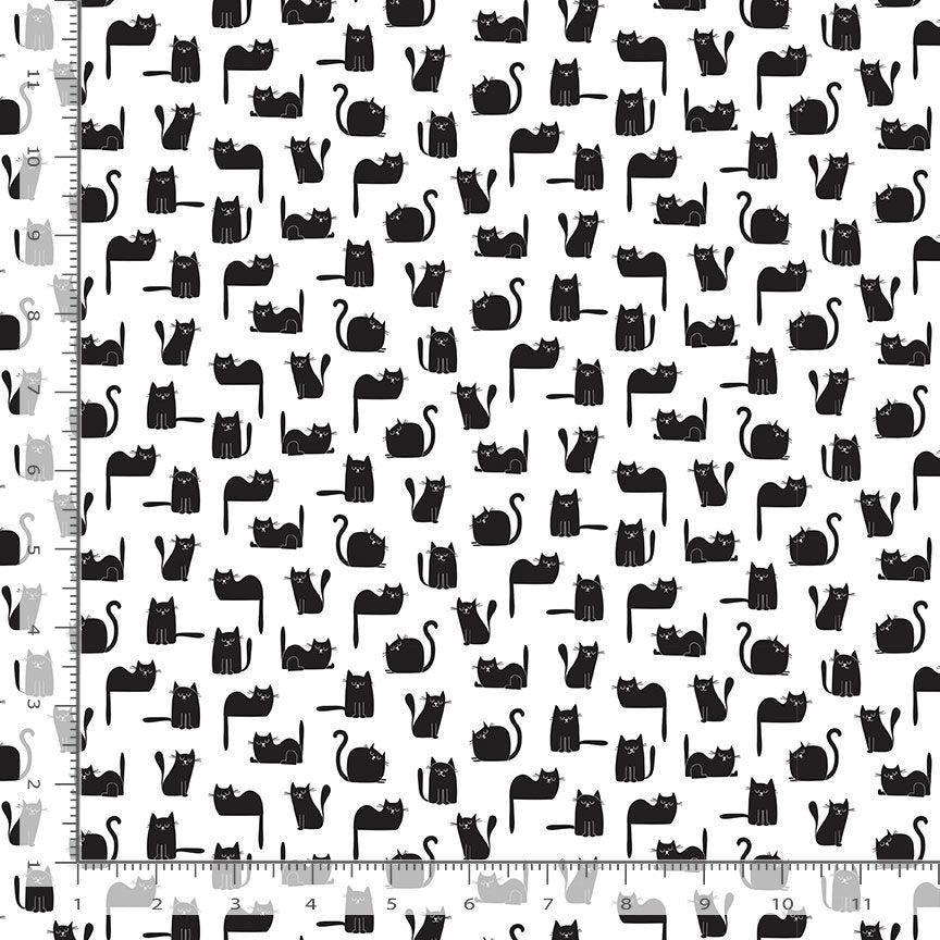 Smitten Kitten Tossed Black Cats White Timeless Treasures Cotton Fabric TT-CAT-CD2572-WHITE