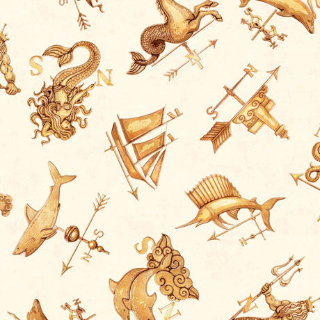 Smooth Sailings Nautical Blender Cream Dan Morris Quilting Treasures Cotton Fabric