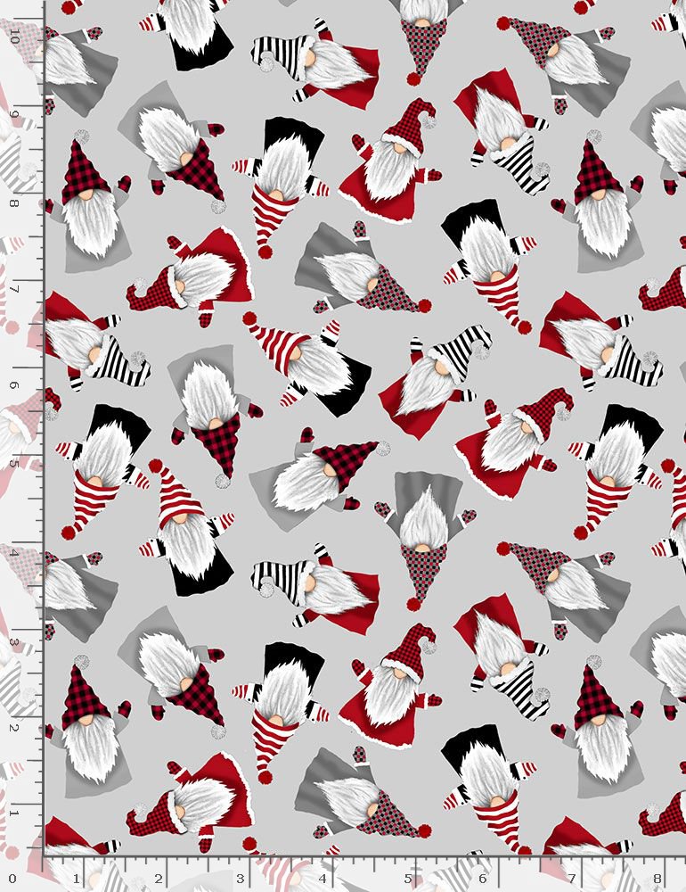 Snow Fun Gnomes Mini Holiday Gnomes Gray Timeless Treasures Cotton Fabric