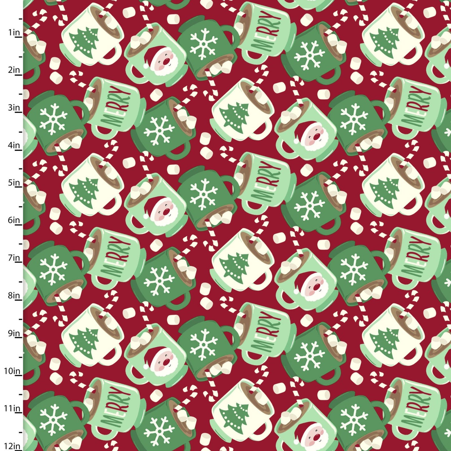 Snow and Hot Cocoa Mugs Red Robin Roderick 3 Wishes Cotton Fabric