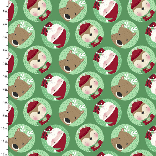 Snow and Hot Cocoa Tossed Faces Santa Reindeer Robin Roderick 3 Wishes Cotton Fabric