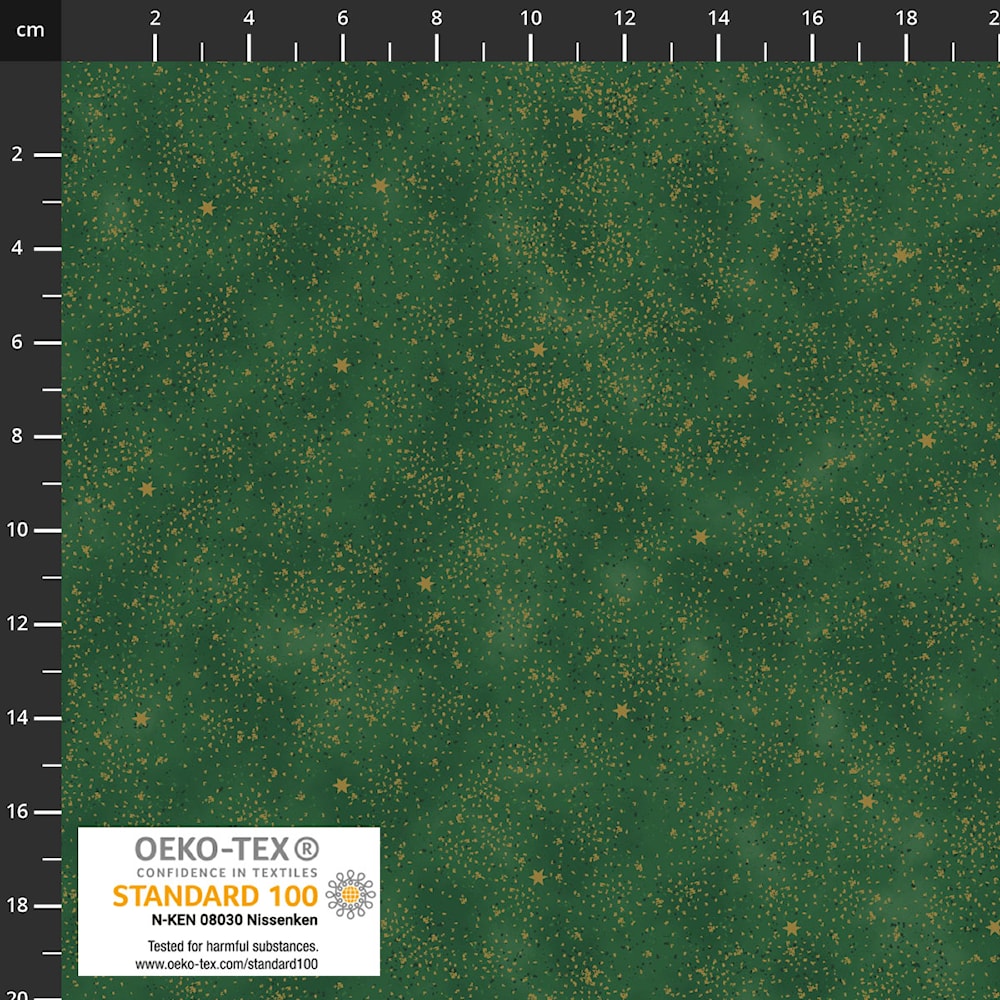 Snow Crystals Metallic Gold Stars Snow Dots Green Stof Cotton Fabric STOF-4593-804