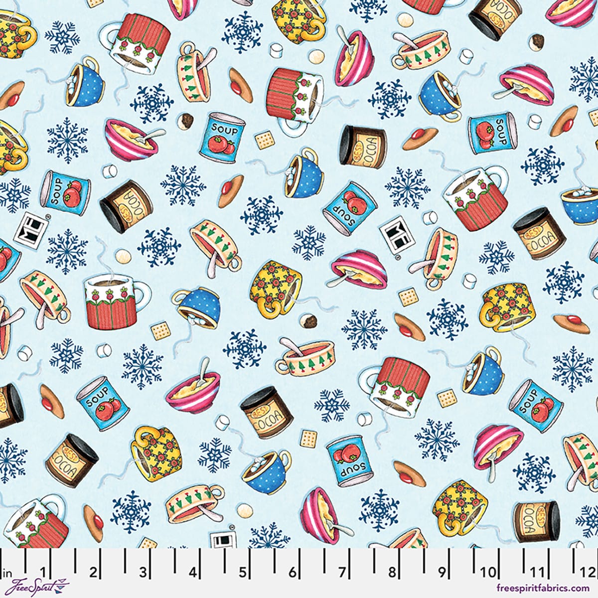 Snow Day Cozy Cupboard Blue Multi Mary Engelbreit Free Spirit Cotton Fabric FS-PWMY033.MULTI | US Fabric Shop