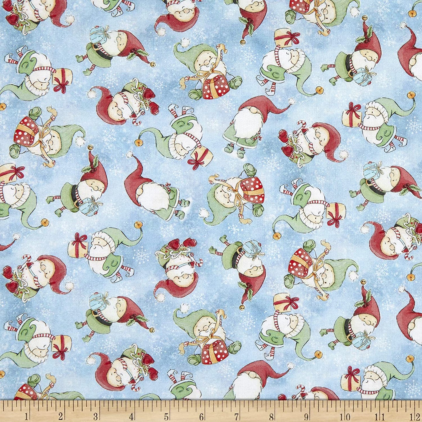 Snow Fun Tossed Holiday Elves Blue Timeless Treasures Cotton Fabric