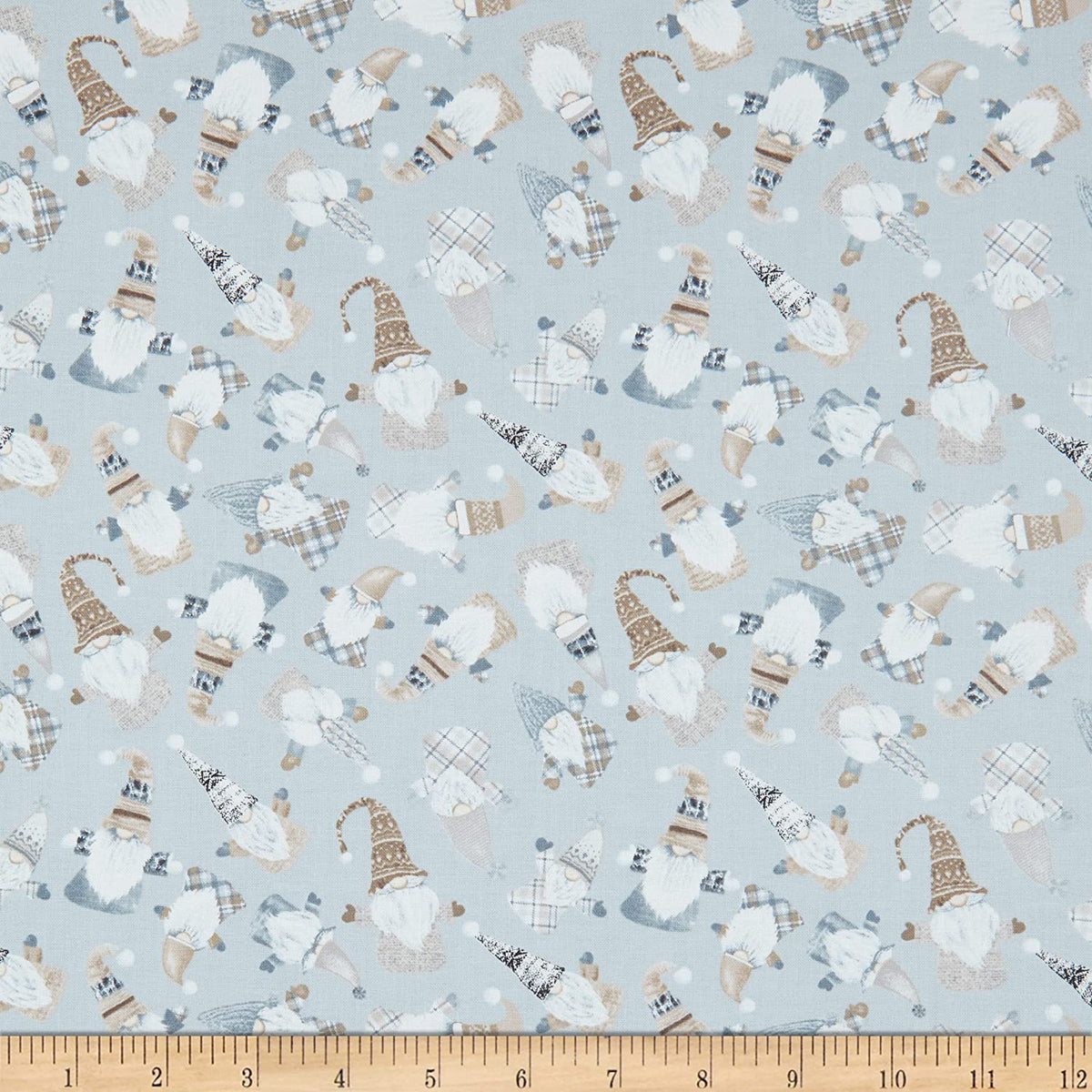Snow Gnomes Tossed Wooden Gnomes Gray Timeless Treasures Cotton Fabric | US Fabric Shop