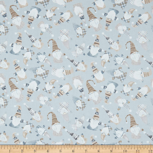 Snow Gnomes Tossed Wooden Gnomes Gray Timeless Treasures Cotton Fabric