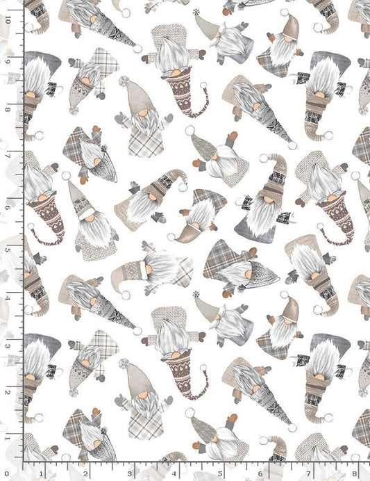 Snow Gnomes Tossed Wooden Gnomes White Timeless Treasures Cotton Fabric