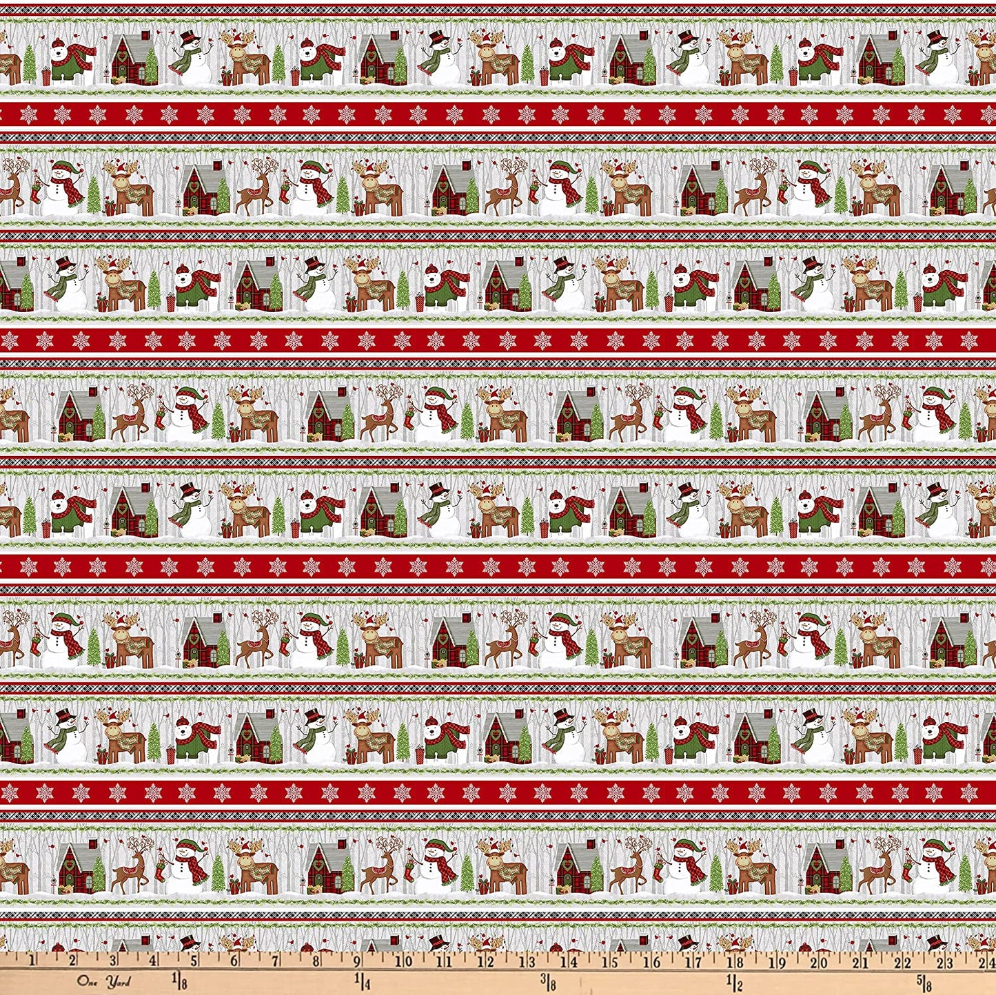 Snow Merry Border Stripe Studio E Cotton Fabric