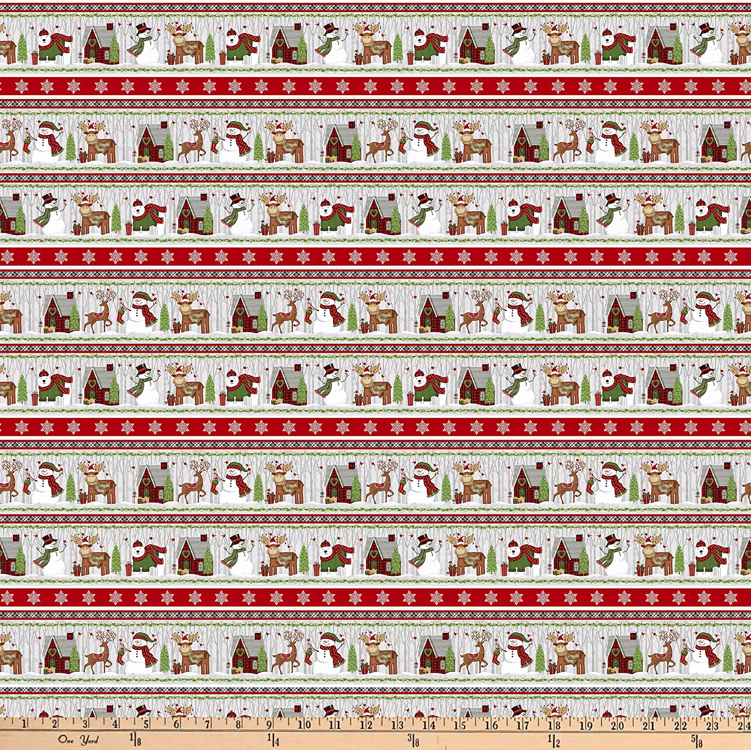 Snow Merry Border Stripe Studio E Cotton Fabric | US Fabric Shop